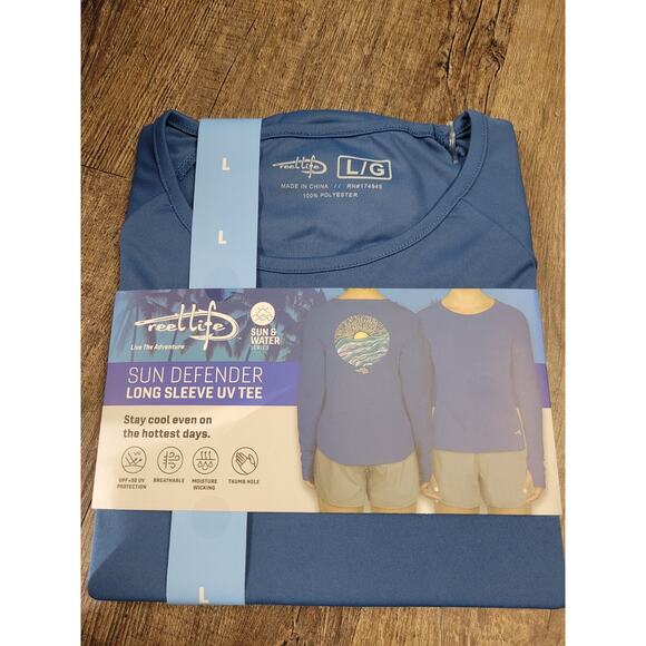 Reel Life SUN & WATER NWT Series Defender Long Sleeve UV Tee Shirt Blue Large - Picture 1 of 2